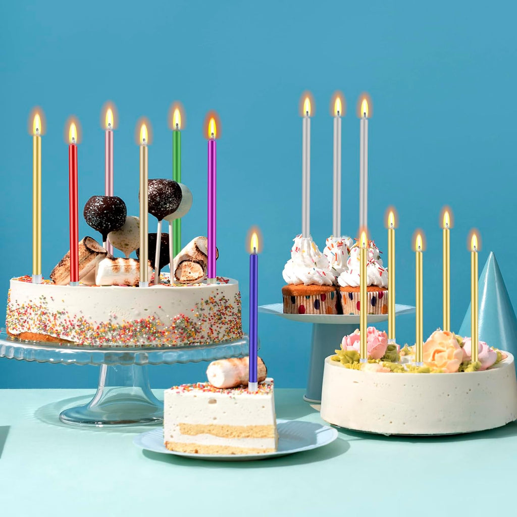 48 - Count Birthday Candles Long Thin Cake Candles - Birthday Candles, Birthday Parties, Wedding Decorations, Party Candles (Gold)