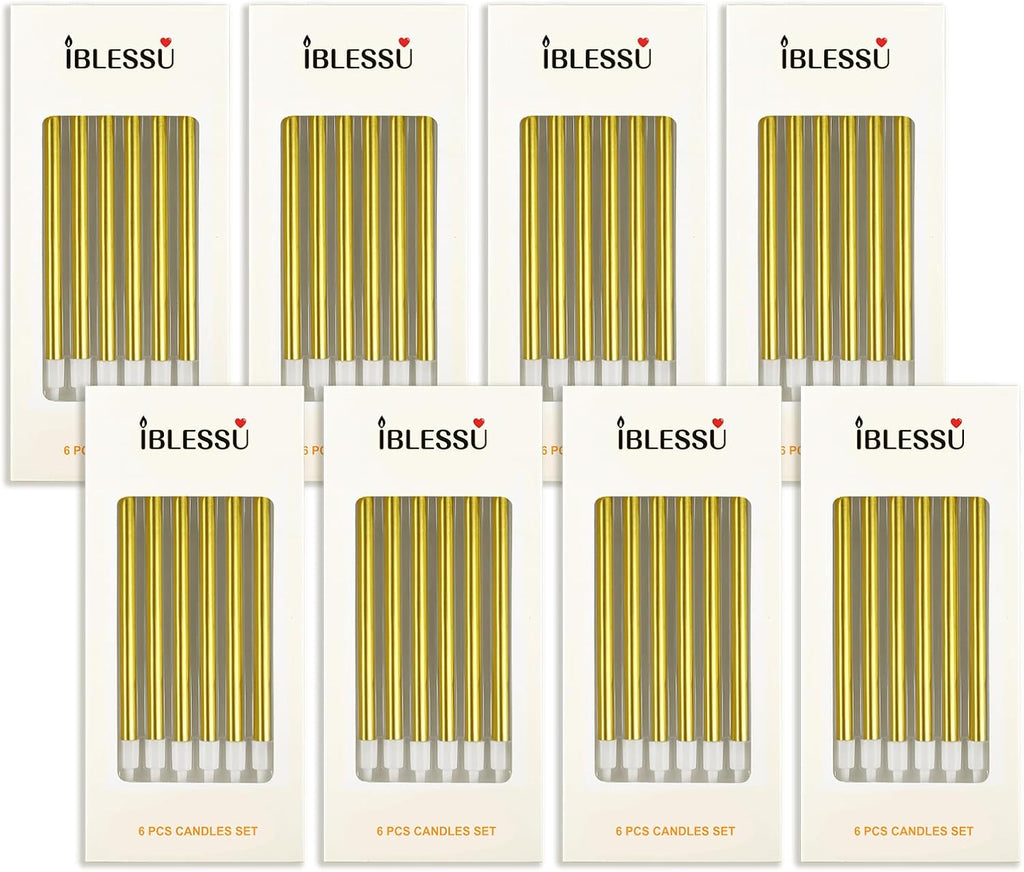 48 - Count Birthday Candles Long Thin Cake Candles - Birthday Candles, Birthday Parties, Wedding Decorations, Party Candles (Gold)