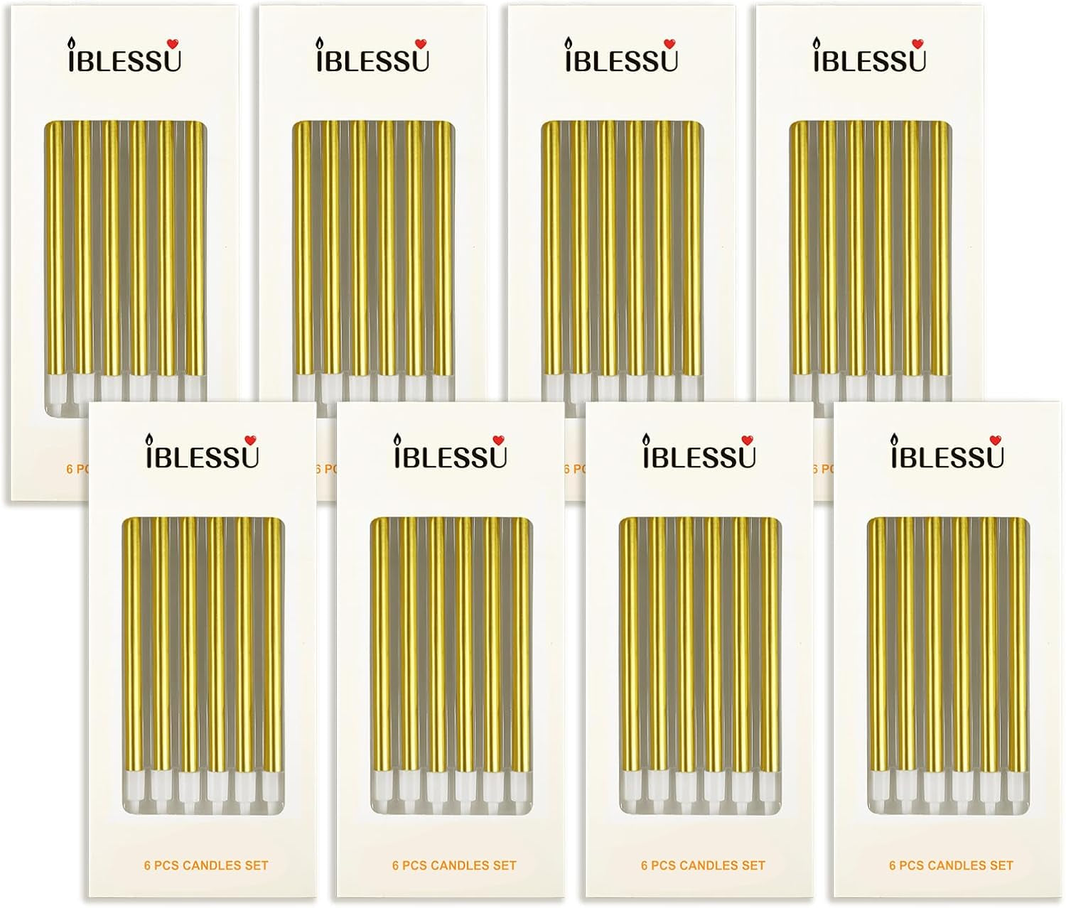 48 - Count Birthday Candles Long Thin Cake Candles - Birthday Candles, Birthday Parties, Wedding Decorations, Party Candles (Gold)