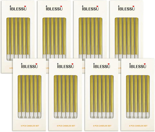 48 - Count Birthday Candles Long Thin Cake Candles - Birthday Candles, Birthday Parties, Wedding Decorations, Party Candles (Gold)