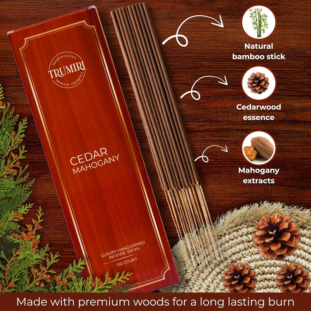 Cedar Mahogany Incense Sticks - Pack of 100 Inscents-Sticks - Inciensos Aromaticos Para La Casa - Made with Natural Ingredients - Scented Insence Non Toxic Insense Incents