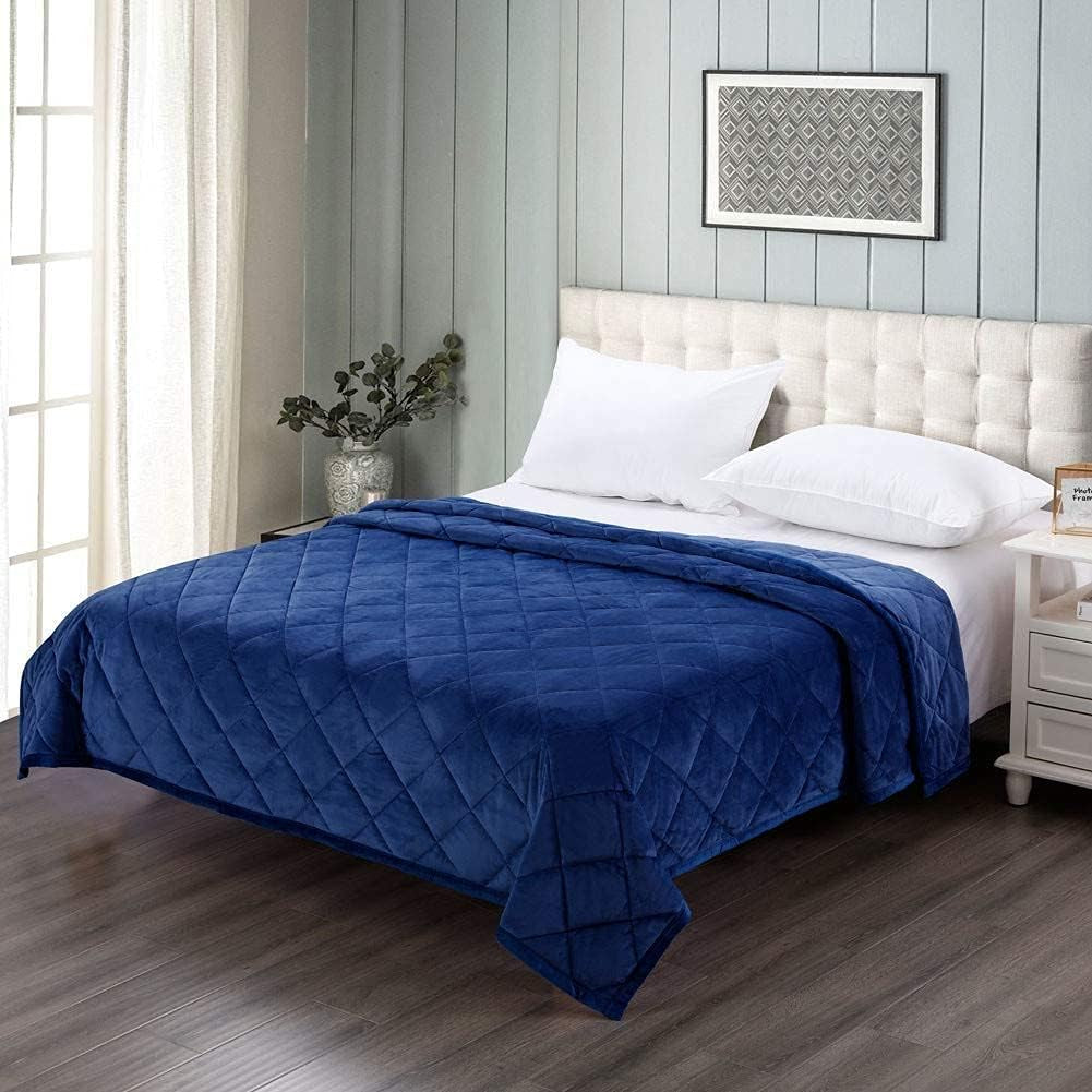Soft Plush Weighted Blanket 15Lbs, Warm Minky Weighted Blankets for Adults, Diamond Quilted Fleece Weighted Throw, Fuzzy Weighted Blanket (48"X72") for Twin/Full Size Bed and Couch, Navy Blue