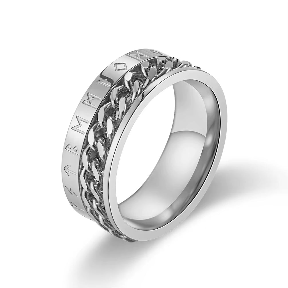 Roman Numerals Stainless Steel Chain Rotating Anxiety Black Rings for Men Fidget Metal Spinner Knuckle Ring Anillos De Hombre