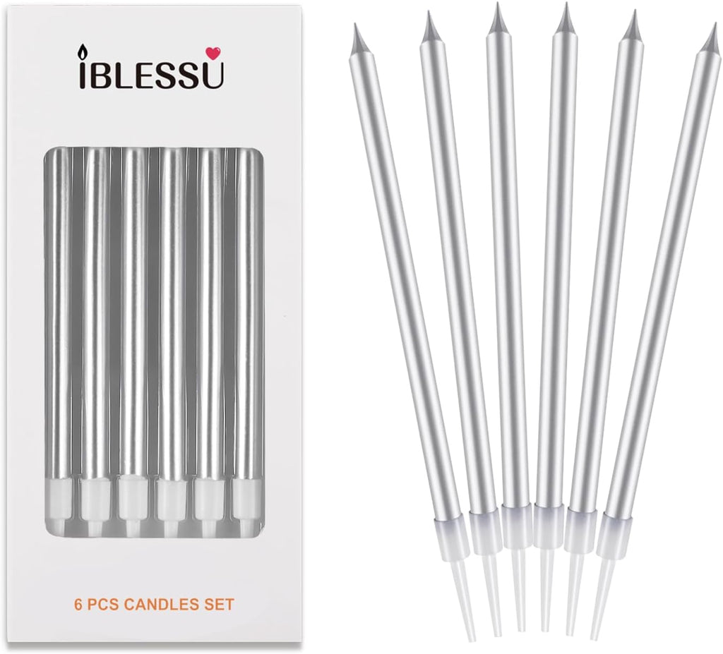 48 - Count Birthday Candles Long Thin Cake Candles - Birthday Candles, Birthday Parties, Wedding Decorations, Party Candles (Silver)