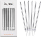 48 - Count Birthday Candles Long Thin Cake Candles - Birthday Candles, Birthday Parties, Wedding Decorations, Party Candles (Silver)
