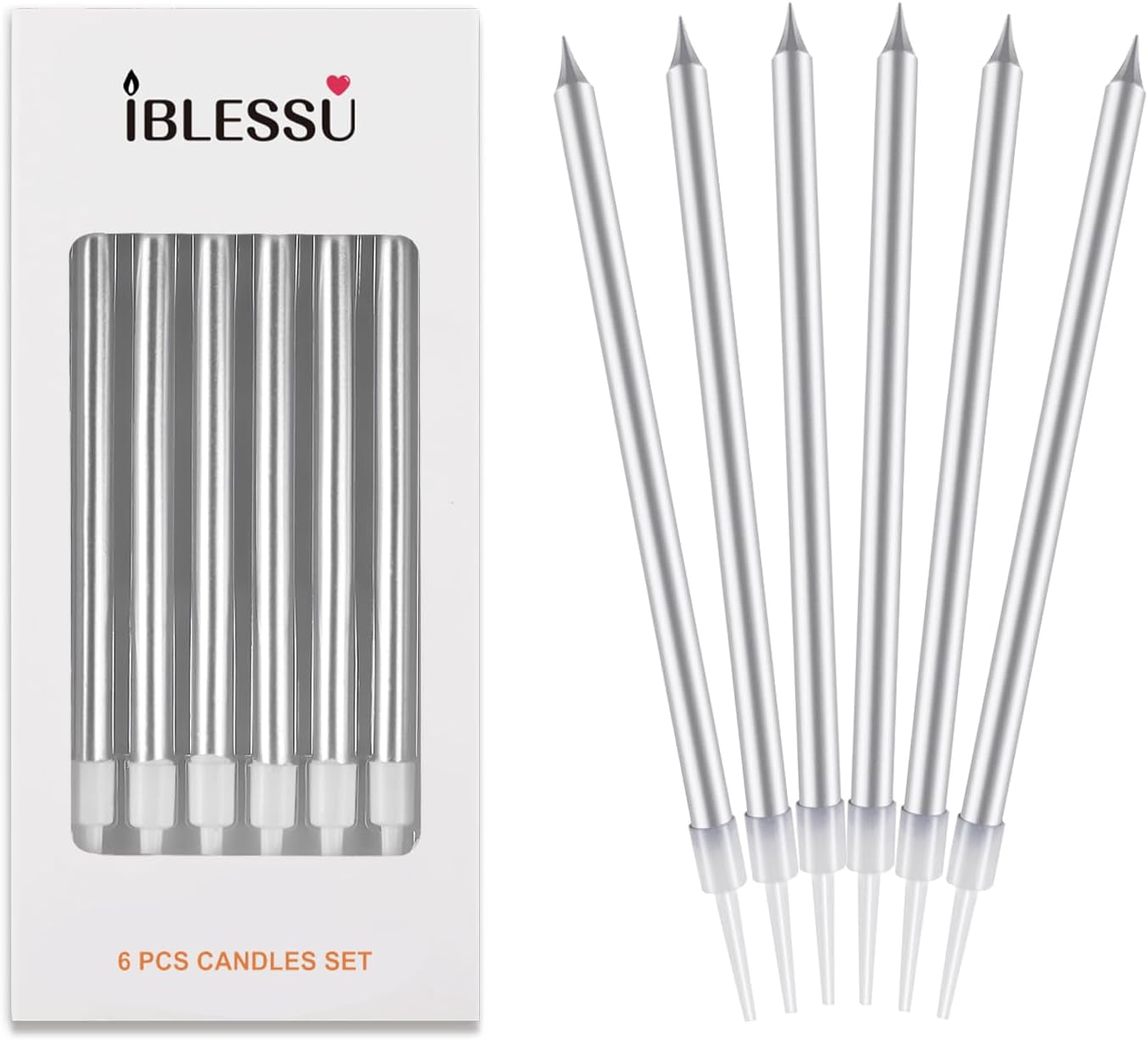 48 - Count Birthday Candles Long Thin Cake Candles - Birthday Candles, Birthday Parties, Wedding Decorations, Party Candles (Silver)