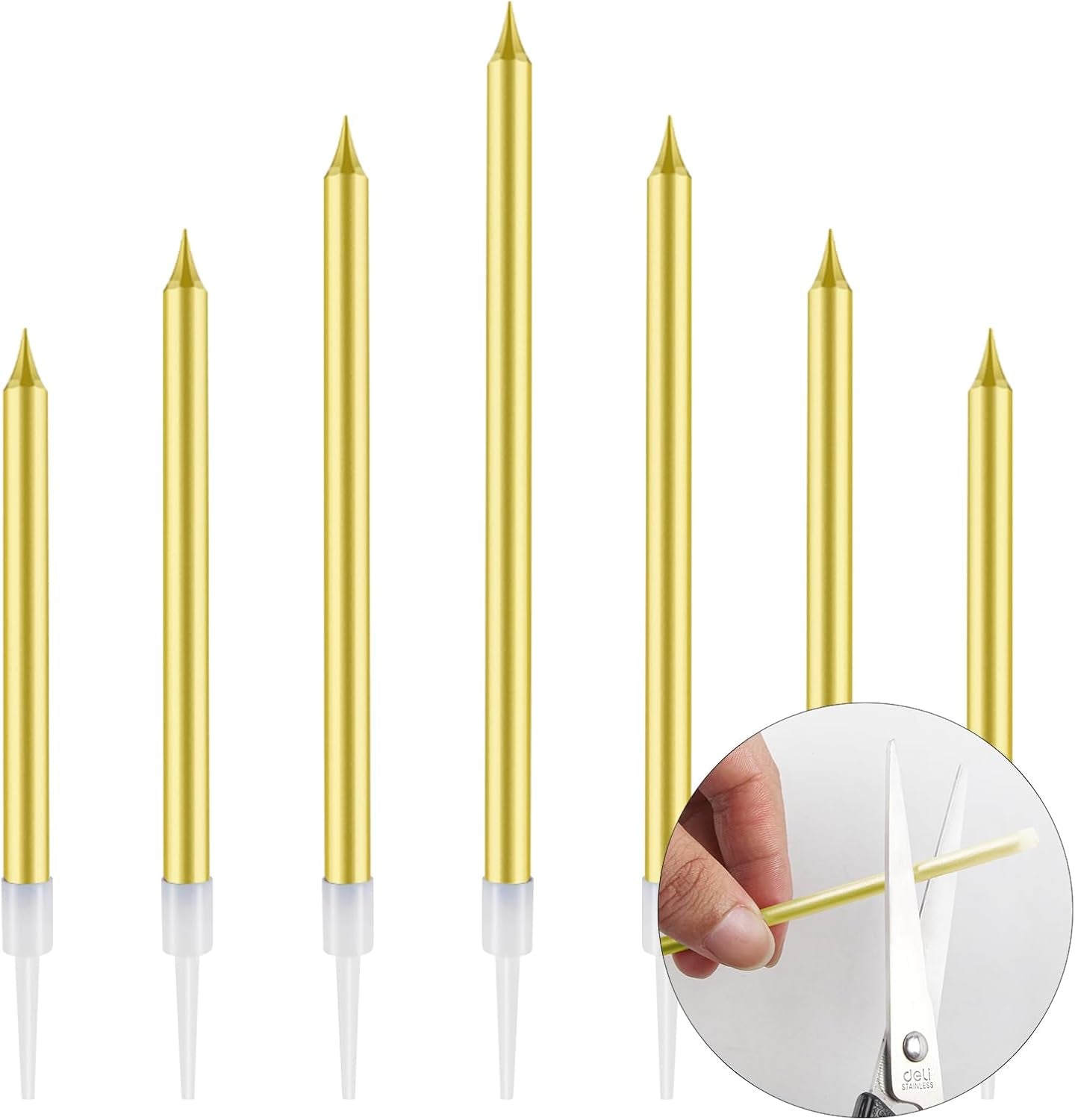 48 - Count Birthday Candles Long Thin Cake Candles - Birthday Candles, Birthday Parties, Wedding Decorations, Party Candles (Gold)