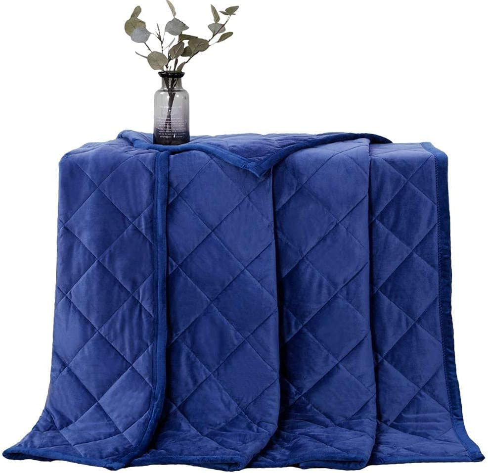 Soft Plush Weighted Blanket 15Lbs, Warm Minky Weighted Blankets for Adults, Diamond Quilted Fleece Weighted Throw, Fuzzy Weighted Blanket (48"X72") for Twin/Full Size Bed and Couch, Navy Blue