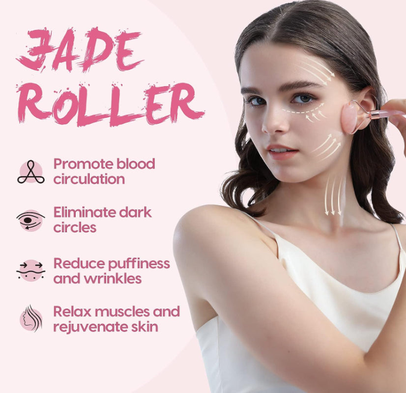 100% Natural Jade Facial Massage Roller & Gua Sha Set Gift Box Beauty Tools