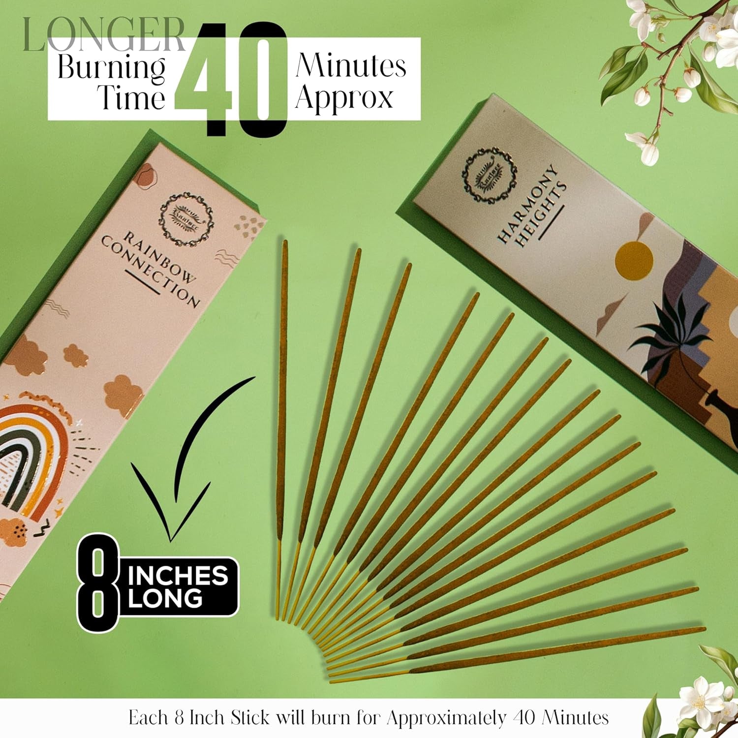 Incense Sticks Organic Non Toxic - Pack of 6 Natural Inscents with Insence Holder -120 Sticks, Clean Burn, Boho Gift Set, Palo Santo & Sandalwood, Vanilla Musk, Rose, Green Tea, Lemon Grass