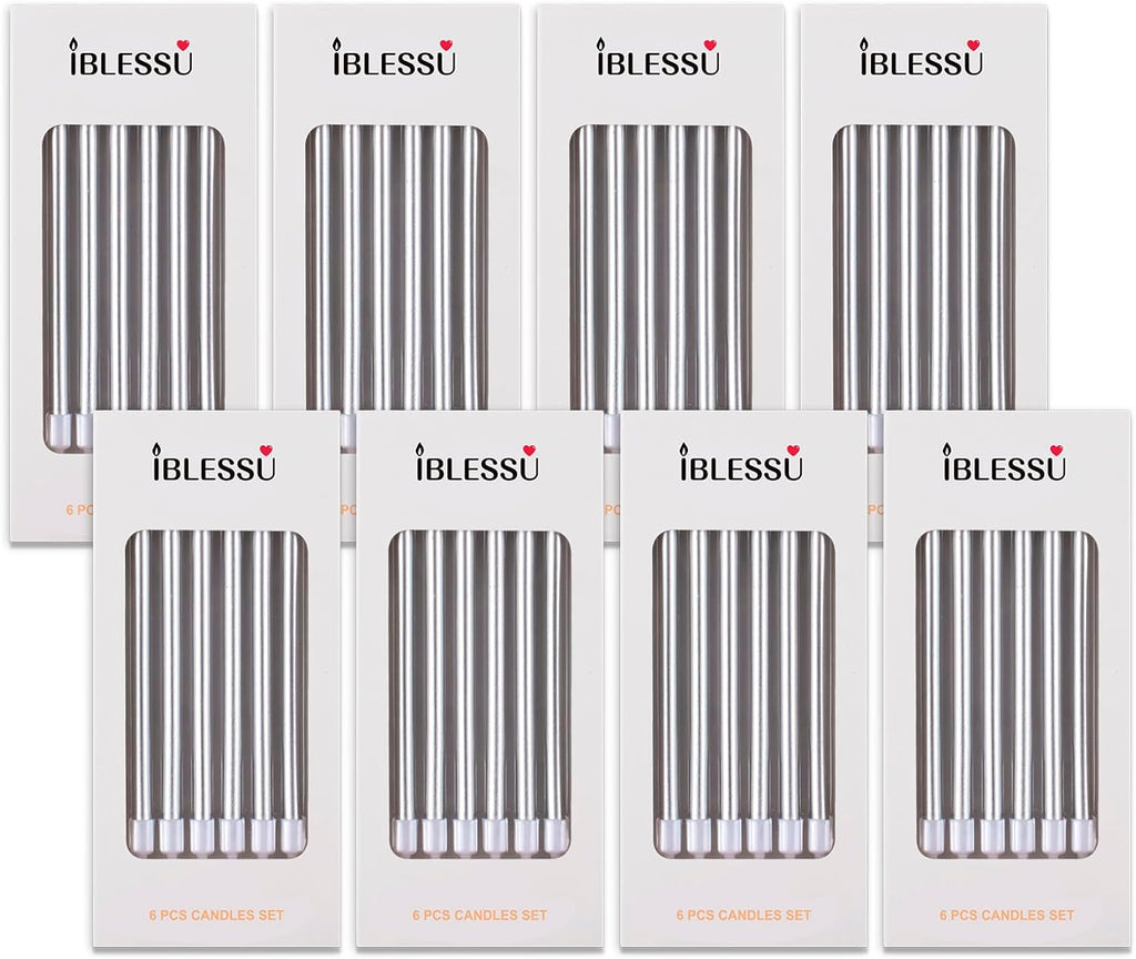 48 - Count Birthday Candles Long Thin Cake Candles - Birthday Candles, Birthday Parties, Wedding Decorations, Party Candles (Silver)