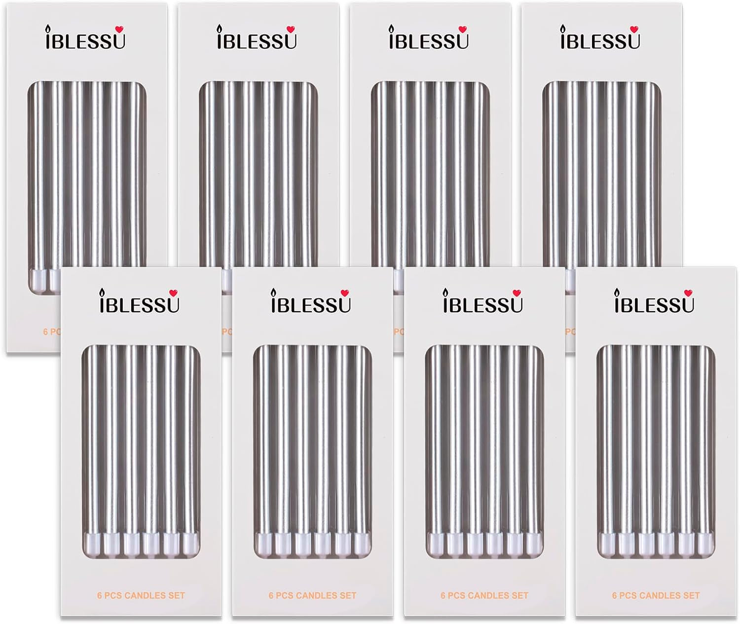 48 - Count Birthday Candles Long Thin Cake Candles - Birthday Candles, Birthday Parties, Wedding Decorations, Party Candles (Silver)