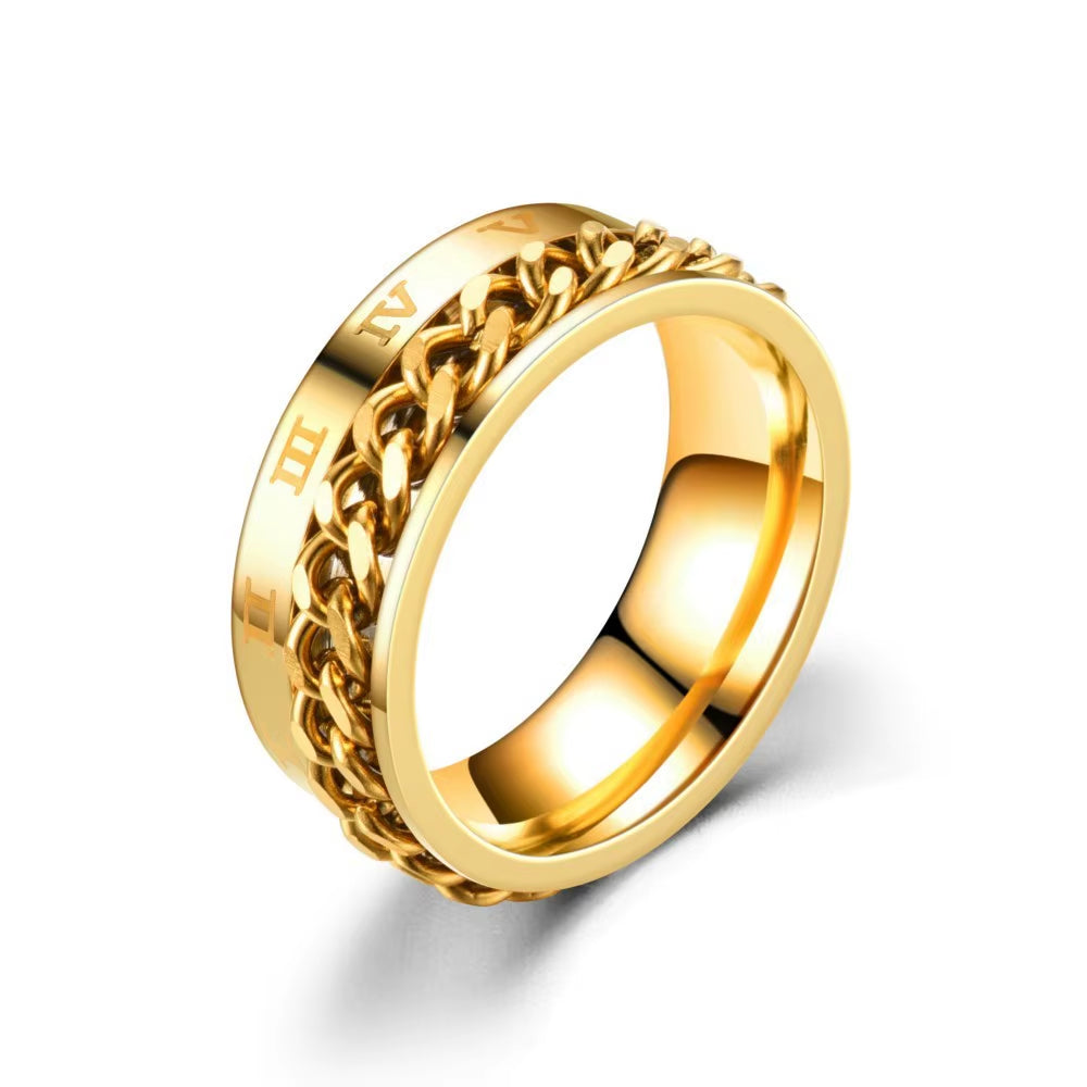 Roman Numerals Stainless Steel Chain Rotating Anxiety Black Rings for Men Fidget Metal Spinner Knuckle Ring Anillos De Hombre