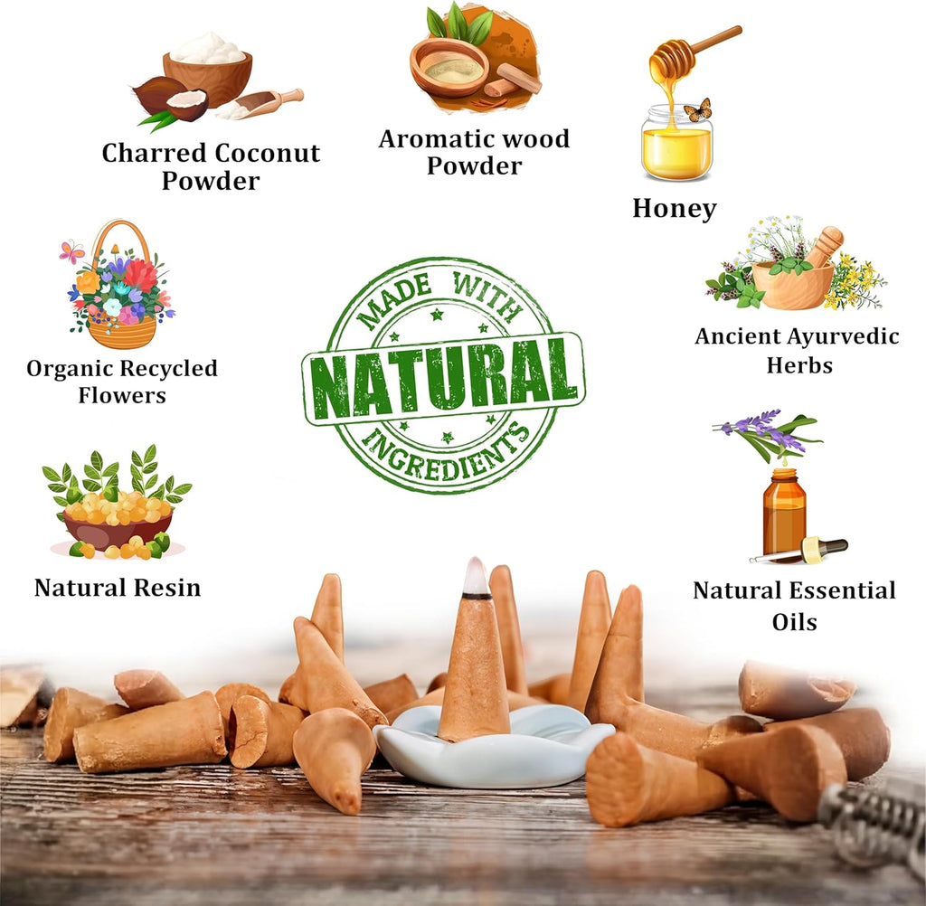 Natural Incense Cones,6 Pack Mixed Scents Gift Pack 15 Pc Each (90 Total), Insense Cones Variety Pack, 100% Organic Non Toxic Natural - Hand Rolled Free from Chemicals (Pack 3)