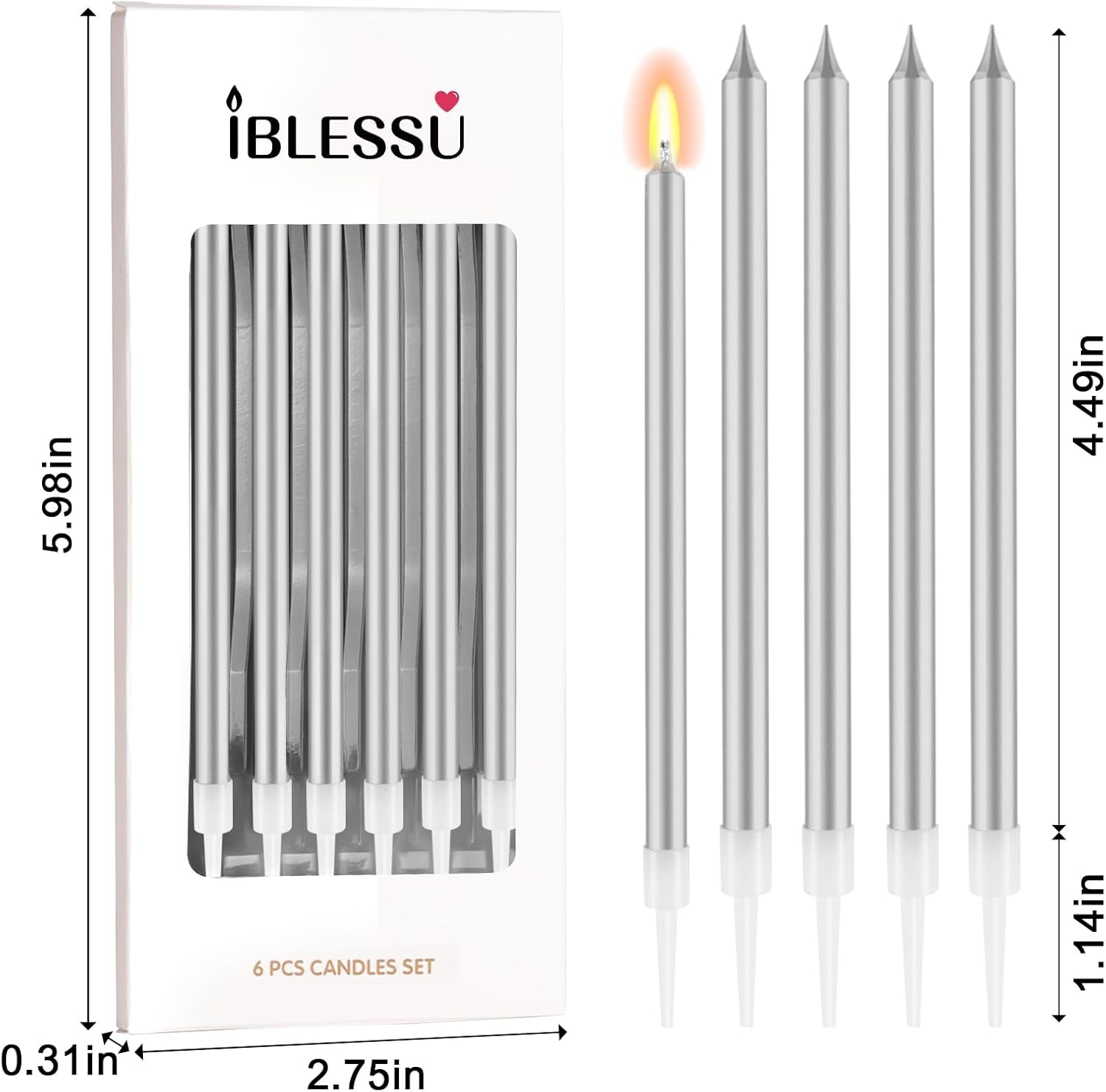 48 - Count Birthday Candles Long Thin Cake Candles - Birthday Candles, Birthday Parties, Wedding Decorations, Party Candles (Silver)
