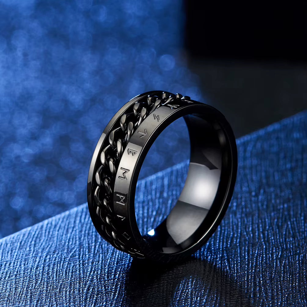Roman Numerals Stainless Steel Chain Rotating Anxiety Black Rings for Men Fidget Metal Spinner Knuckle Ring Anillos De Hombre