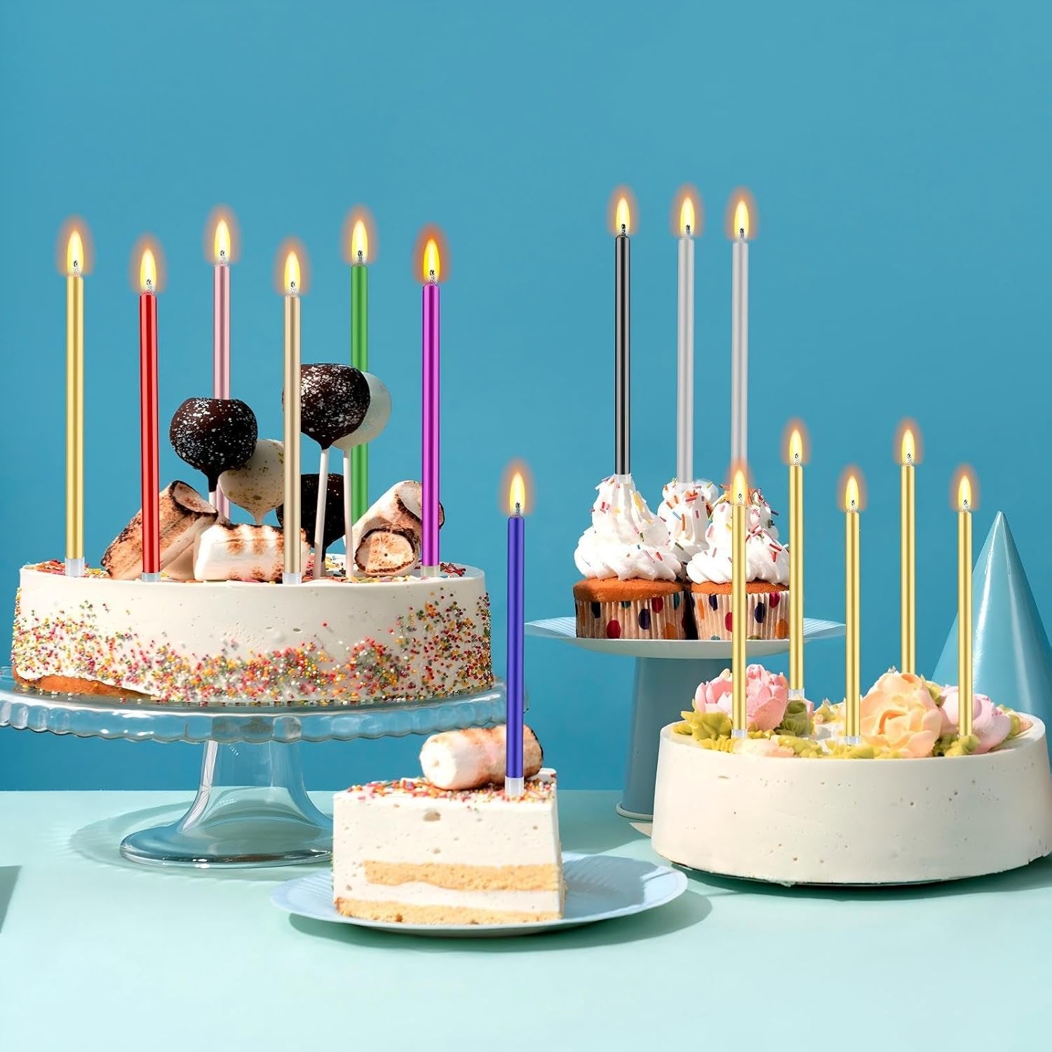 48 - Count Birthday Candles Long Thin Cake Candles - Birthday Candles, Birthday Parties, Wedding Decorations, Party Candles (Green)