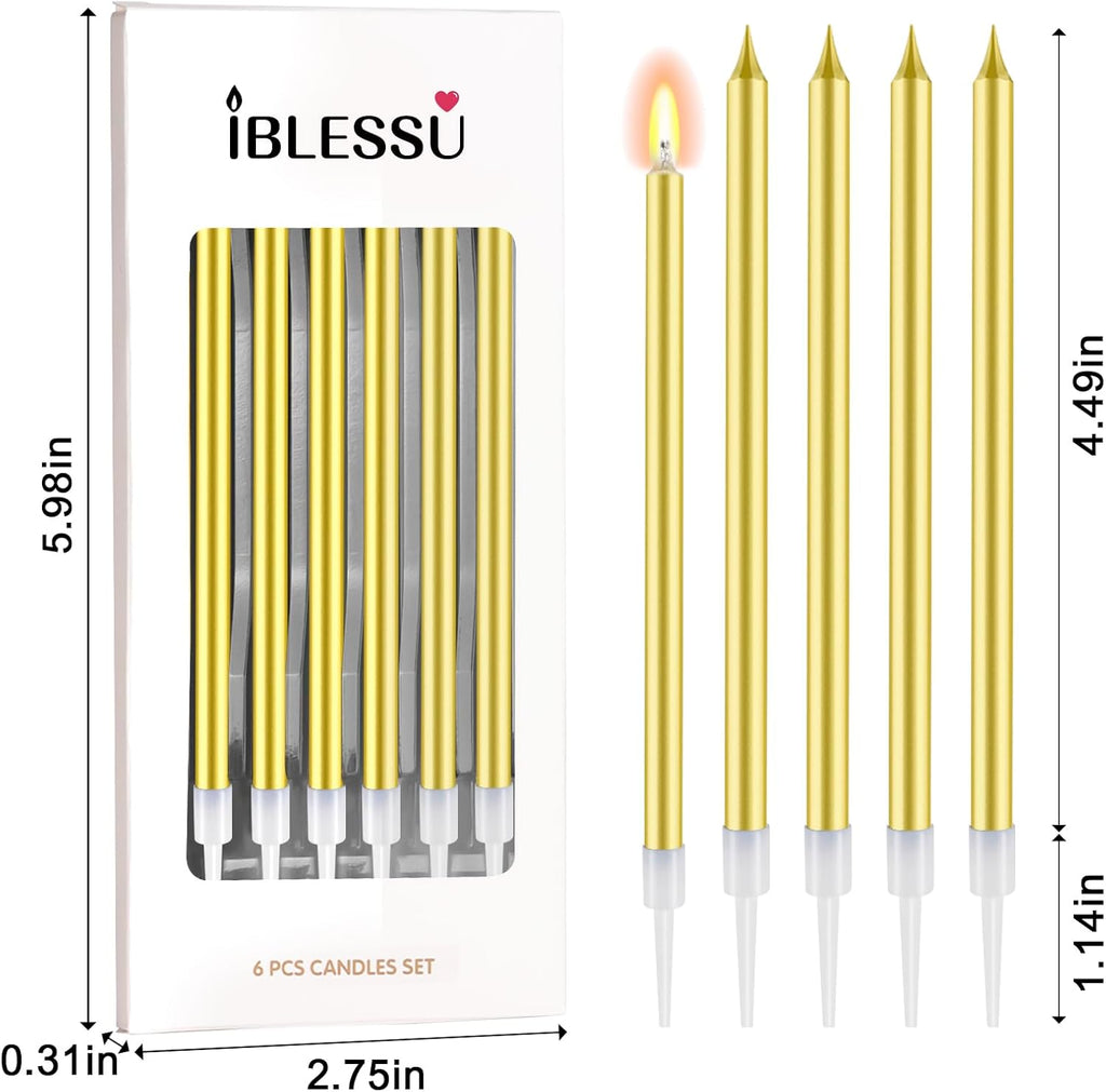 48 - Count Birthday Candles Long Thin Cake Candles - Birthday Candles, Birthday Parties, Wedding Decorations, Party Candles (Gold)