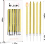 48 - Count Birthday Candles Long Thin Cake Candles - Birthday Candles, Birthday Parties, Wedding Decorations, Party Candles (Gold)