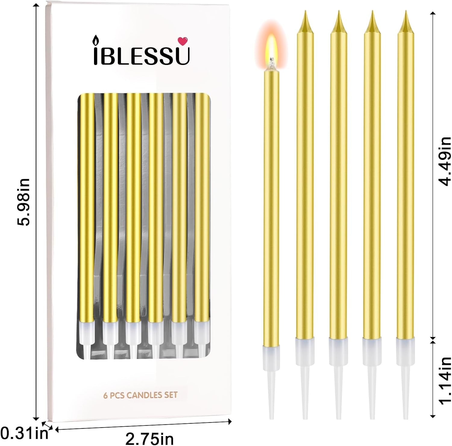 48 - Count Birthday Candles Long Thin Cake Candles - Birthday Candles, Birthday Parties, Wedding Decorations, Party Candles (Gold)