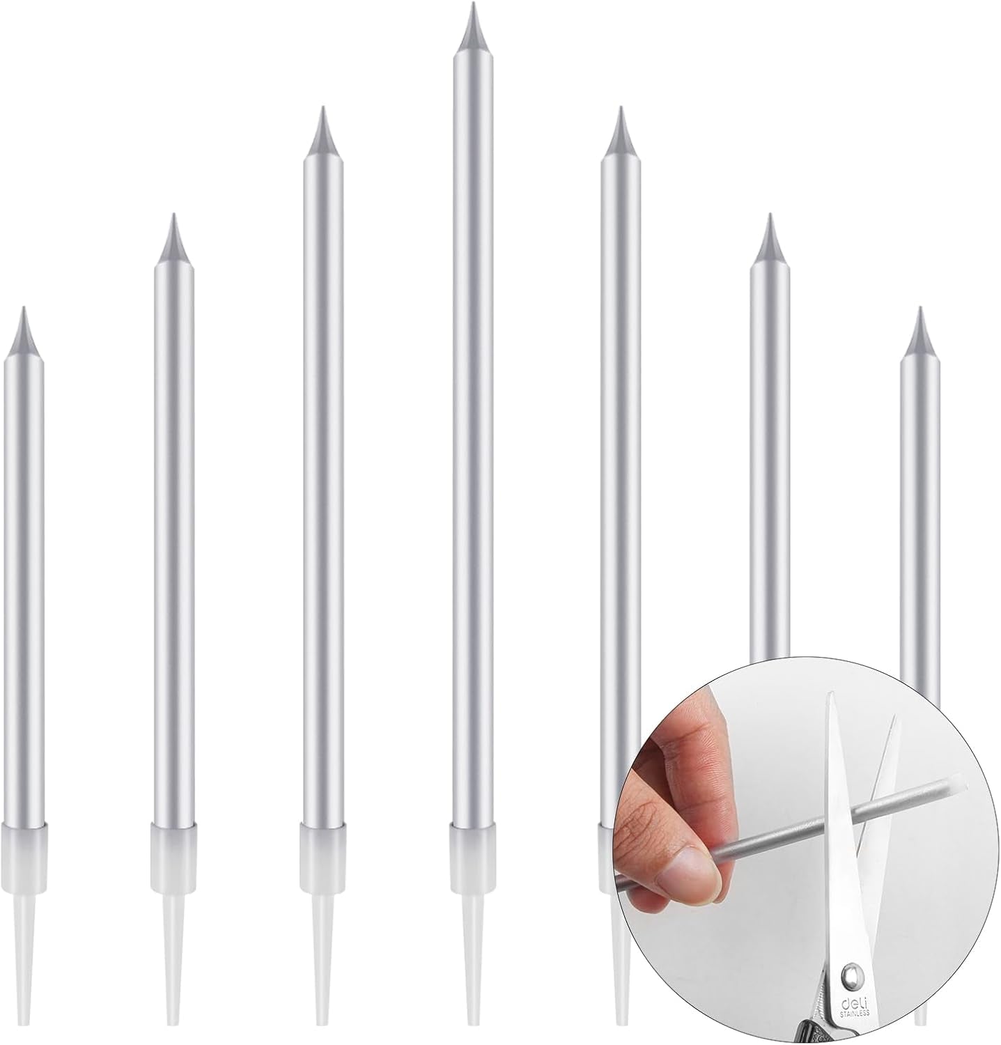 48 - Count Birthday Candles Long Thin Cake Candles - Birthday Candles, Birthday Parties, Wedding Decorations, Party Candles (Silver)