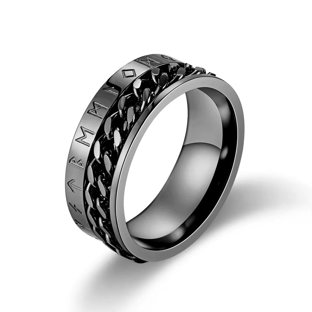 Roman Numerals Stainless Steel Chain Rotating Anxiety Black Rings for Men Fidget Metal Spinner Knuckle Ring Anillos De Hombre