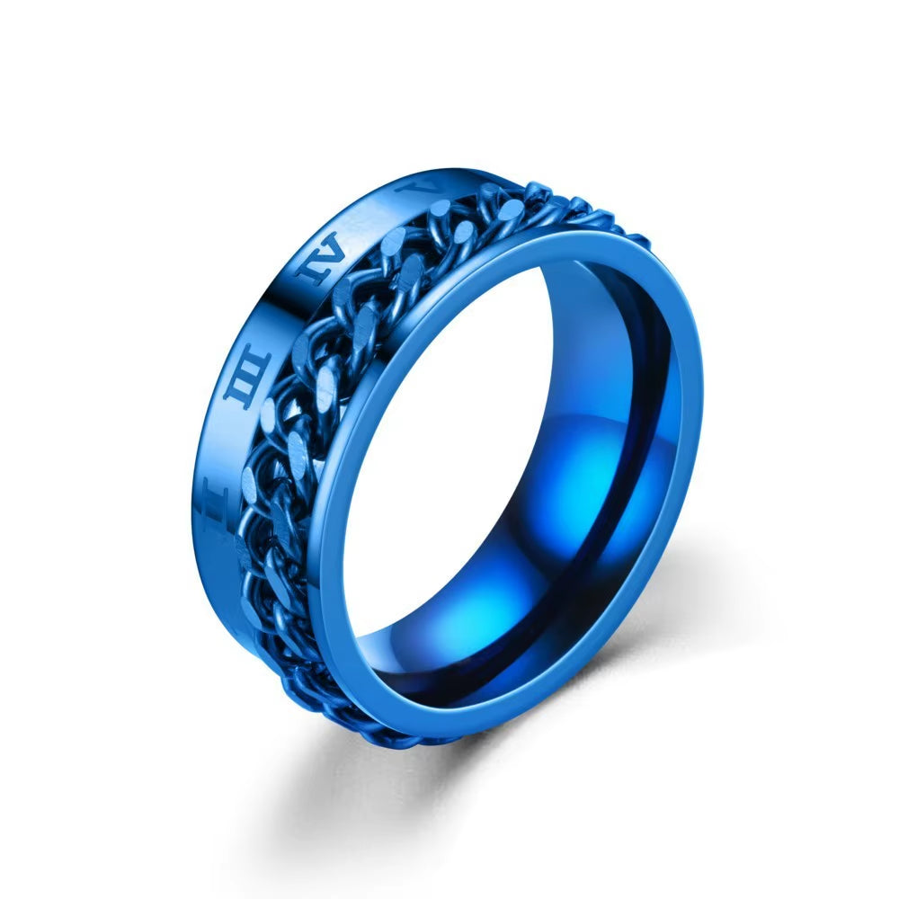 Roman Numerals Stainless Steel Chain Rotating Anxiety Black Rings for Men Fidget Metal Spinner Knuckle Ring Anillos De Hombre